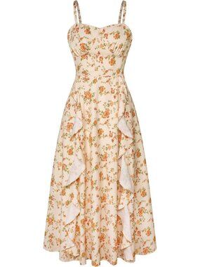 Chic Midi Sun Dress for Women | Ruffle Detail, Summer Fashion, Casual Style